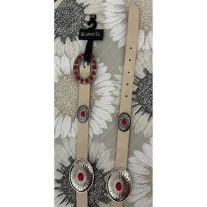 Twig & Arrow Womens Western Concho Belt Beige Red Silver Boho L/XL NEW